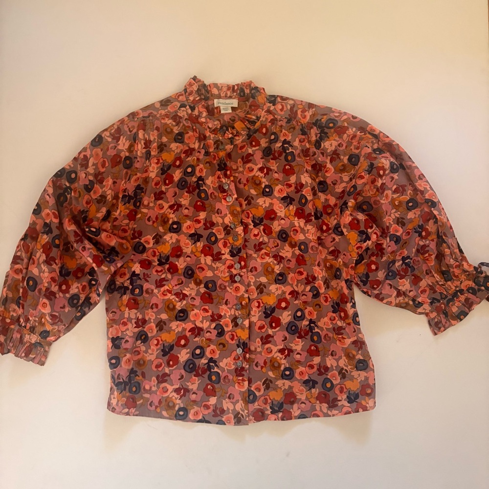 Sundance Ashton Floral Ruffle Neck Blouse size PXXS